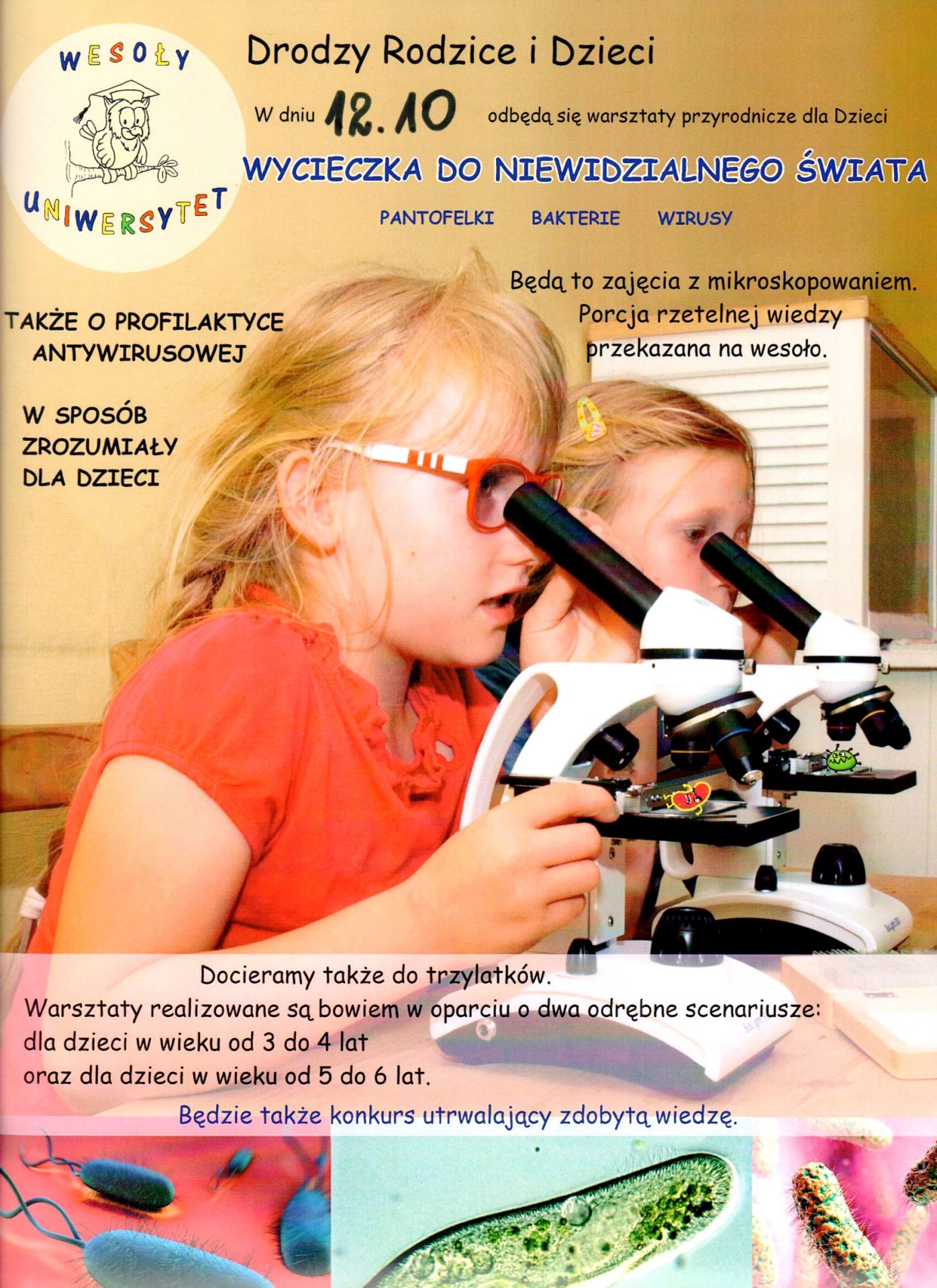 Plakat informujący o warsztatach przyrodniczych dla dzieci